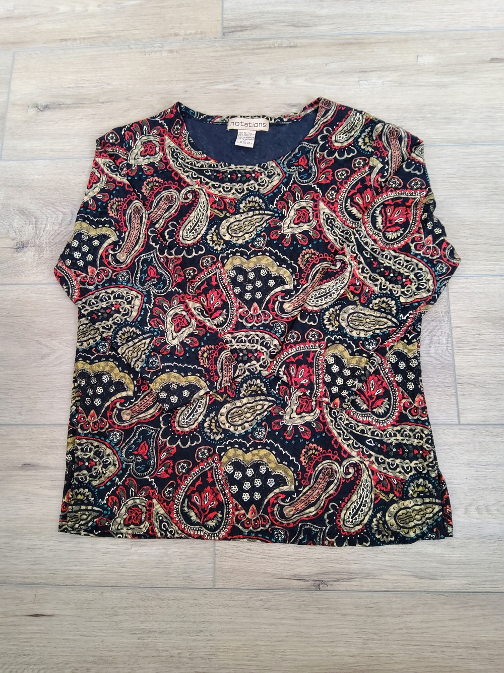notations 90s Paisley Whimsigoth 3/4 Sleeve Top